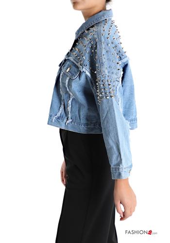 Denim Jacke aus Baumwolle mit Knöpfen mit Nieten mit Taschen - ph 3