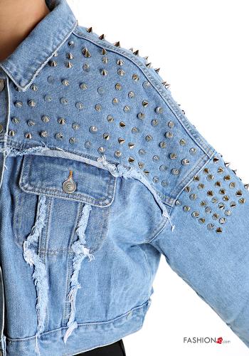 Denim Jacke aus Baumwolle mit Knöpfen mit Nieten mit Taschen - ph 4