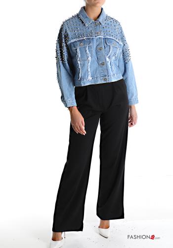 Denim Jacke aus Baumwolle mit Knöpfen mit Nieten mit Taschen - ph 5