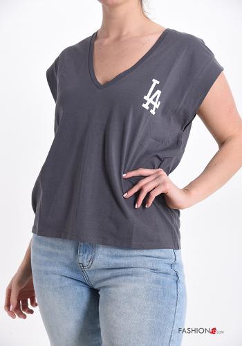 T-shirt en Coton Imprimé écrit à col en V