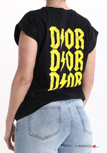 T-shirt in Cotone Fantasia scritta scollo a V - ph 2