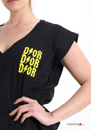 T-shirt in Cotone Fantasia scritta scollo a V - ph 4