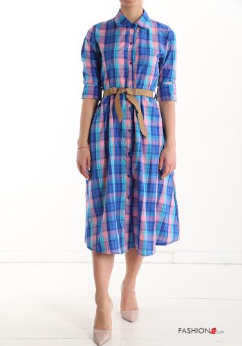 Vichy Cotton Shirt dress with pockets with ribbon