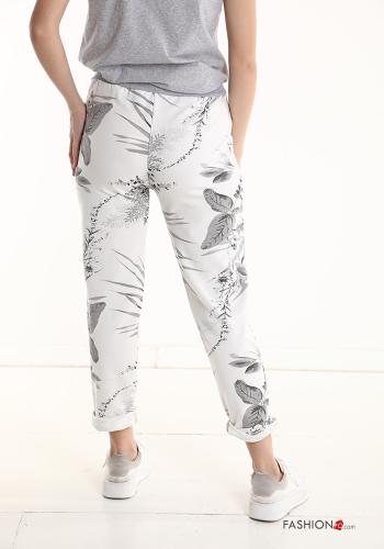 Pantalon en Coton à Imprimé Floral avec poches avec coulisse - ph 2