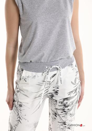 Pantalon en Coton à Imprimé Floral avec poches avec coulisse - ph 4