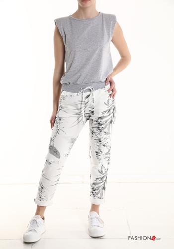 Pantalon en Coton à Imprimé Floral avec poches avec coulisse - ph 5