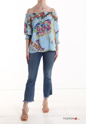 Bedrucktes kurze ärmel Bluse mit gummizug - ph 5