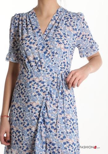 Abito maniche corte Fantasia floreale con spacco scollo a V con balze con fiocco - ph 4
