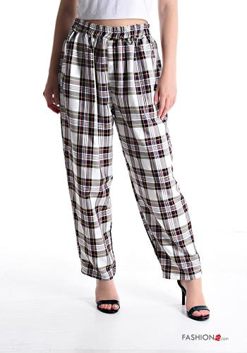 Tartan-Muster Hose aus Baumwolle mit Taschen mit gummizug - ph 1