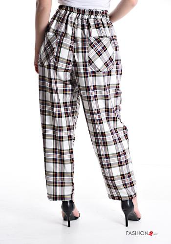 Tartan-Muster Hose aus Baumwolle mit Taschen mit gummizug - ph 2