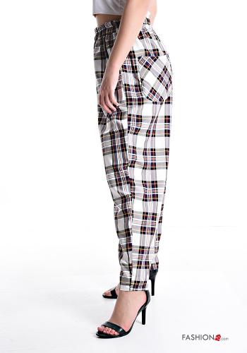 Tartan-Muster Hose aus Baumwolle mit Taschen mit gummizug - ph 3