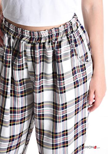 Tartan-Muster Hose aus Baumwolle mit Taschen mit gummizug - ph 4