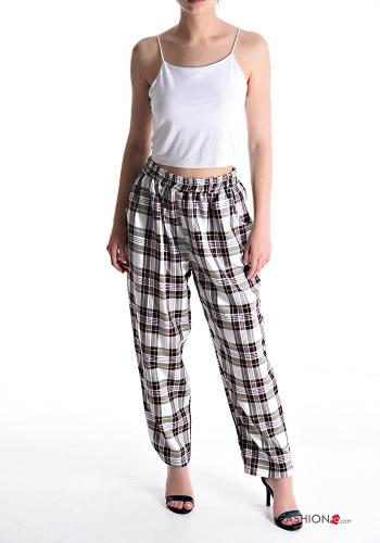 Tartan-Muster Hose aus Baumwolle mit Taschen mit gummizug - ph 5