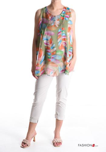 Leaf print sleeveless Blouse with bow - ph 5