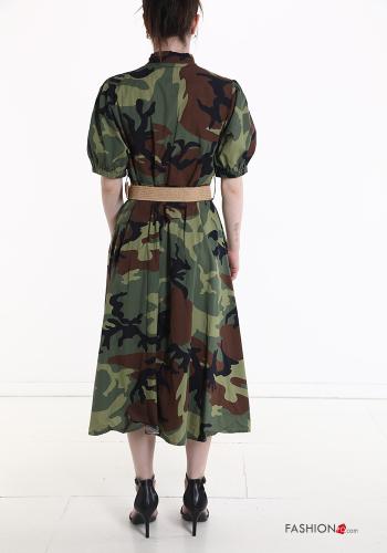Vestido camisero de Algodón manga corta Estampado camuflaje con cinturón con bolsillos - ph 2