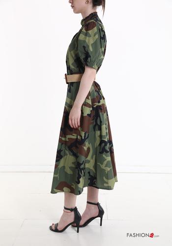 Vestido camisero de Algodón manga corta Estampado camuflaje con cinturón con bolsillos - ph 3
