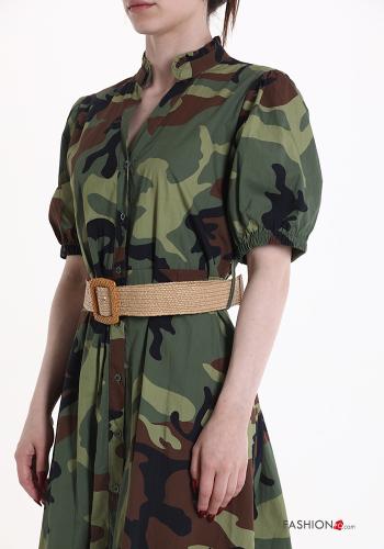 Vestido camisero de Algodón manga corta Estampado camuflaje con cinturón con bolsillos - ph 4