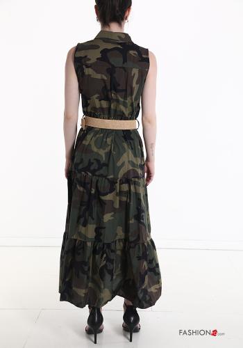 Abito chemisier in Cotone senza maniche Fantasia camouflage con cintura con balze - ph 2