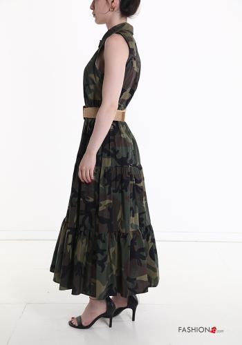 Abito chemisier in Cotone senza maniche Fantasia camouflage con cintura con balze - ph 3