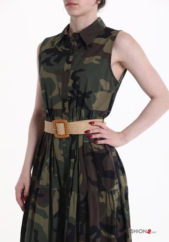 Abito chemisier in Cotone senza maniche Fantasia camouflage con cintura con balze - ph 4