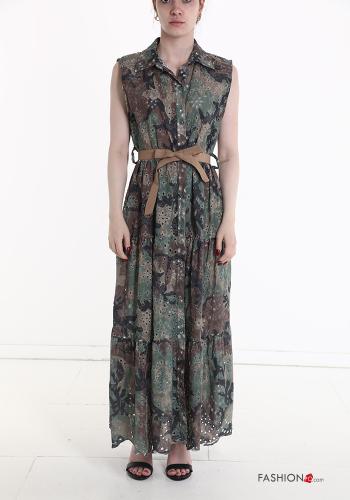 Embroidered sleeveless Cotton Shirt dress with ribbon - ph 1