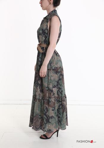 Embroidered sleeveless Cotton Shirt dress with ribbon - ph 3