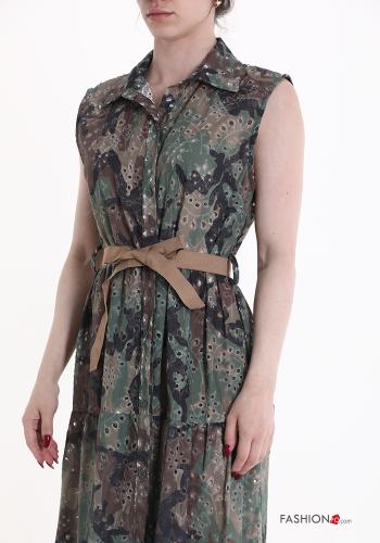 Embroidered sleeveless Cotton Shirt dress with ribbon - ph 4