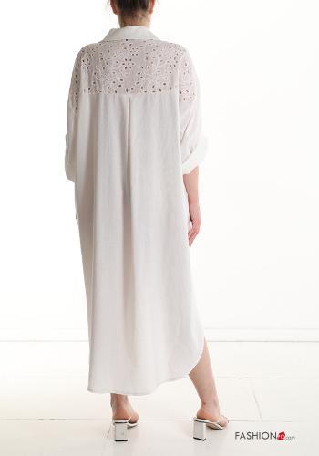 Embroidered asymmetrical Linen Shirt dress 3/4 sleeve broderie anglaise with pockets - ph 2