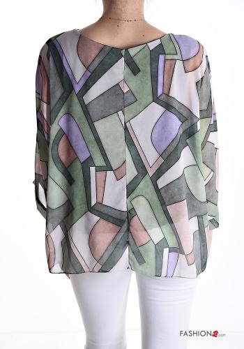 Geometric pattern crew neck Blouse with lining 3/4 sleeve - ph 2