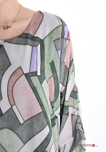 Geometric pattern crew neck Blouse with lining 3/4 sleeve - ph 4