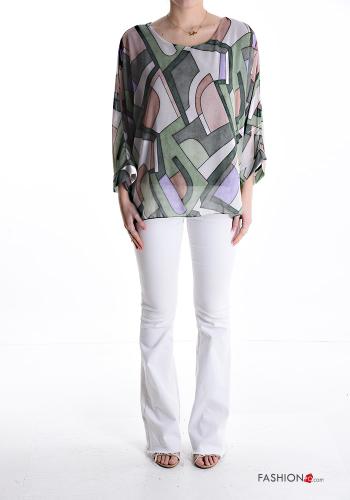 Geometric pattern crew neck Blouse with lining 3/4 sleeve - ph 5