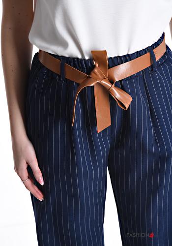 Streifenmuster Hose mit Gürtel mit gummizug mit Taschen - ph 4