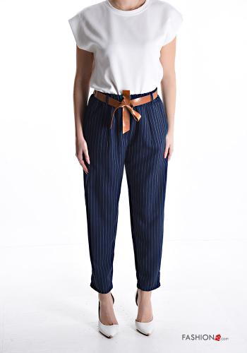 Streifenmuster Hose mit Gürtel mit gummizug mit Taschen - ph 5