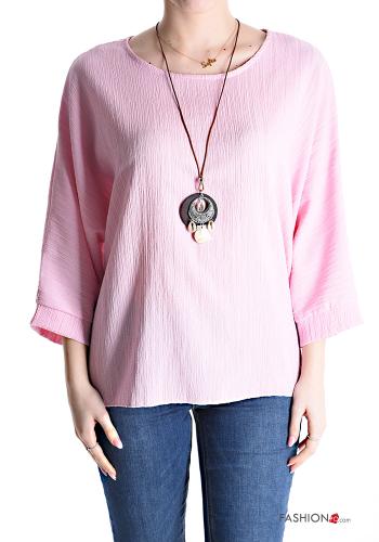 Blouse col rond avec collier manches à trois-quarts - ph 1