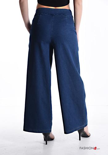Jeans en Coton taille haute wide leg en denim à boutons avec poches - ph 2