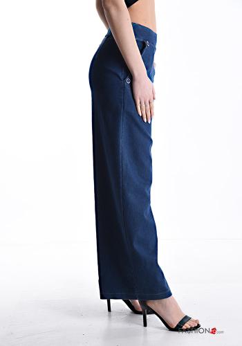 Jeans en Coton taille haute wide leg en denim à boutons avec poches - ph 3