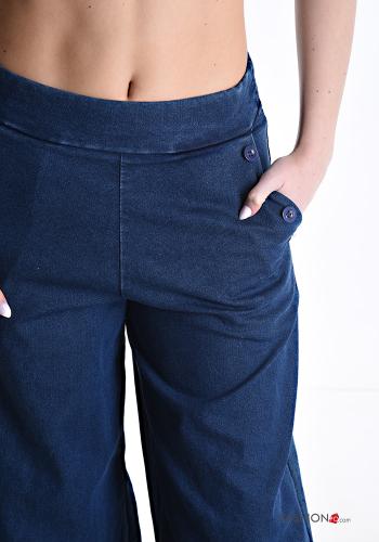 Jeans en Coton taille haute wide leg en denim à boutons avec poches - ph 4