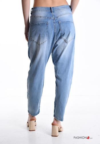Jeans in Cotone vita alta con zip con paillettes con tasche con strass con bottoni - ph 2
