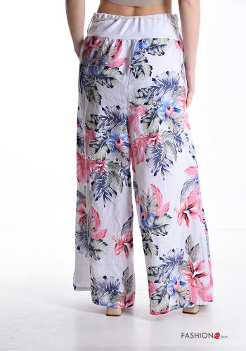 Blätterdruck Oversize wide leg Hose aus Leinen mit Taschen mit gummizug mit seil - ph 2