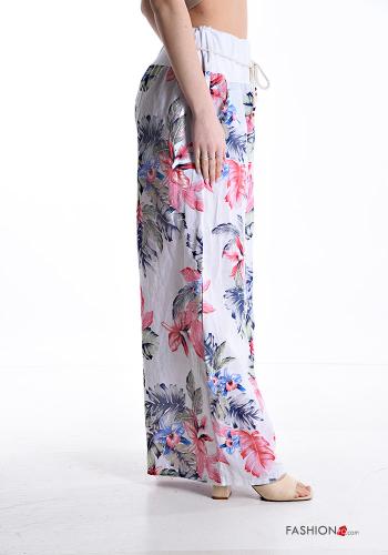 Blätterdruck Oversize wide leg Hose aus Leinen mit Taschen mit gummizug mit seil - ph 3