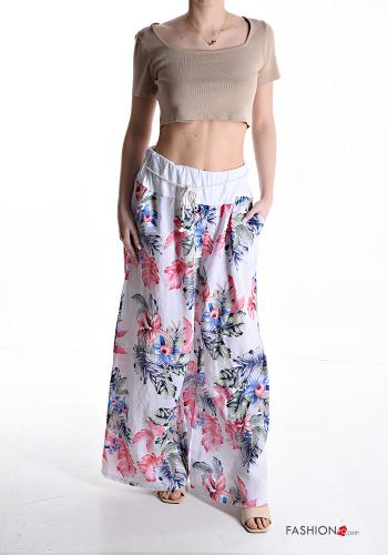 Blätterdruck Oversize wide leg Hose aus Leinen mit Taschen mit gummizug mit seil - ph 5