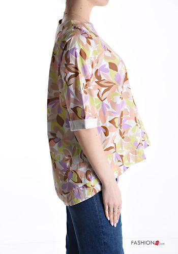 Blumenmuster u-boot ausschnitt Bluse aus Baumwolle 3/4 ärmel - ph 3
