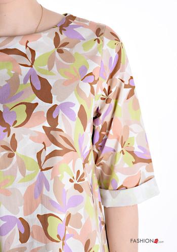 Blumenmuster u-boot ausschnitt Bluse aus Baumwolle 3/4 ärmel - ph 4