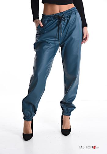 faux leather Trousers with drawstring with elastic with pockets - ph 1