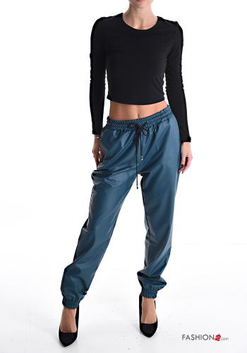 faux leather Trousers with drawstring with elastic with pockets - ph 5