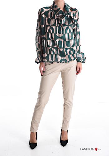 Bedrucktes Lurex Bluse mit Schleife - ph 5
