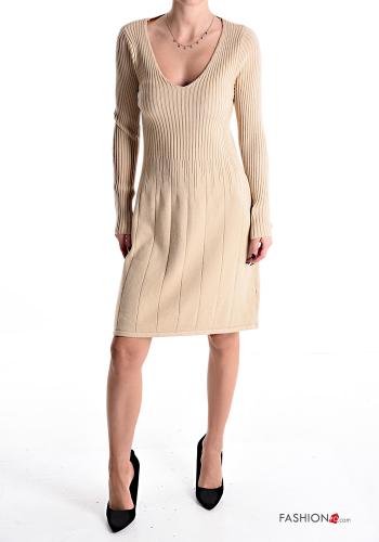 Robe manches longues à genoux à col en V