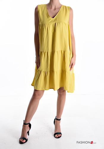 Vestido Sin Mangas de Lino sin mangas por la rodilla con volantes con cuello en v - ph 1