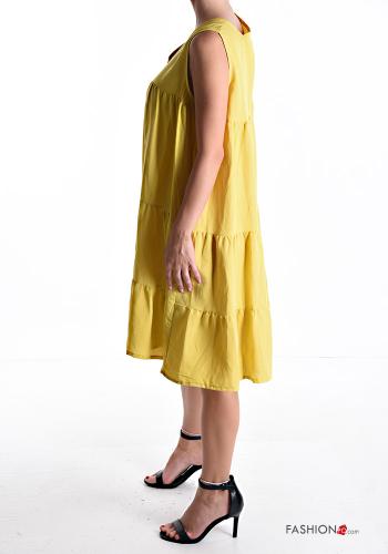 Vestido Sin Mangas de Lino sin mangas por la rodilla con volantes con cuello en v - ph 3