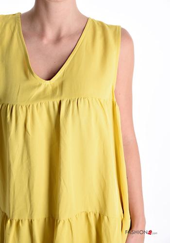 Vestido Sin Mangas de Lino sin mangas por la rodilla con volantes con cuello en v - ph 4